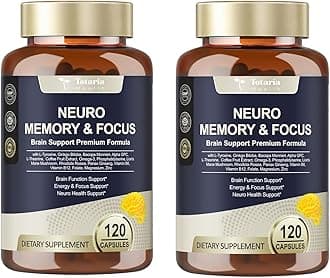 C-ognitive with Caffeine Pills, L-Tyrosine, Alpha GPC, Ginkgo Biloba, Bacopa Monnieri Brain Supplement for Memory and Focus, Brain Nootropic Support - Non-GMO, Gluten Free (2 Packs)