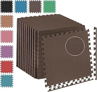 Fk Sports 25mm Extra Thick Gym Flooring Mat, 60x60cm, Cross Pattern (Brown, 4pcs | 16 sq.ft) Non-Skid mats, Soft Cushion EVA Rubber Foam, Interlocking Puzzle Floor Tiles, for Home Yoga Workout