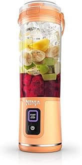 NINJABlast Portable Blender, Cordless, 18oz. Vessel, Personal Blender for Shakes & Smoothies, BPA Free, Leakproof Lid & Sip Spout, USB-C Rechargeable, Dishwasher Safe Parts, Orange Apricot, BC151AO