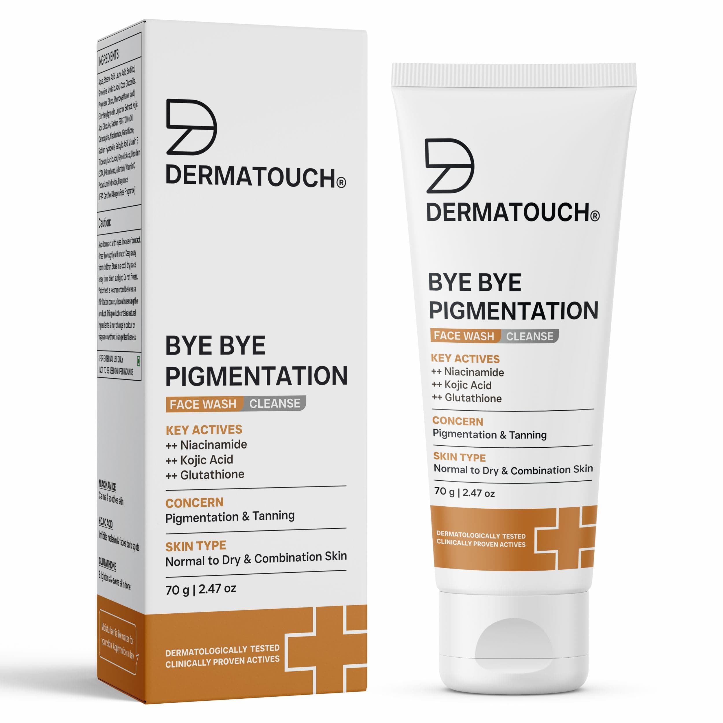 DERMATOUCH Bye Bye Pigmentation Face Wash | Anti Pigmentation for Men and Women with Niacinamide, Kojic Acid, & Glutathione | 70g