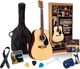 GigMaker Deluxe Acoustic Guitar Package with FD01S Guitar, Gig Bag, Tuner, Strap and Picks - Natural