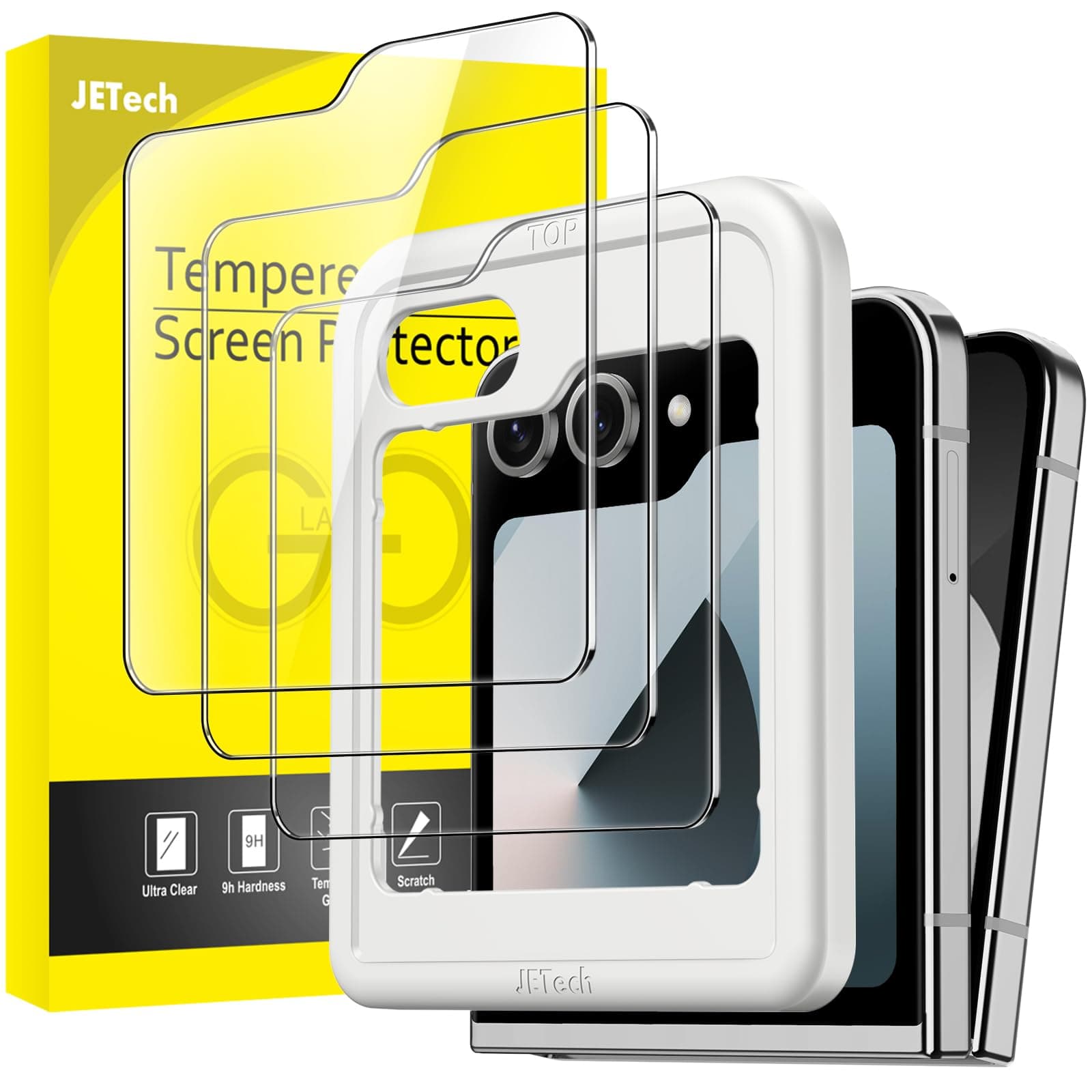 JETech Front Screen Protector for Galaxy Z Flip7FE 2025 / Z Flip 6 2024, Tempered Glass Film with Easy Installation Tool, Case-Friendly, HD Clear, 3-Pack