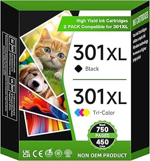 301XL Ink Cartridges Combo Pack, 301XL Catridges Black and Colour Remanufactured for Original HP 301 Ink Cartridges for Deskjet 1514 2542 2540 3050a Envy 5530 4500 4535 5532 Officejet 2621 4632