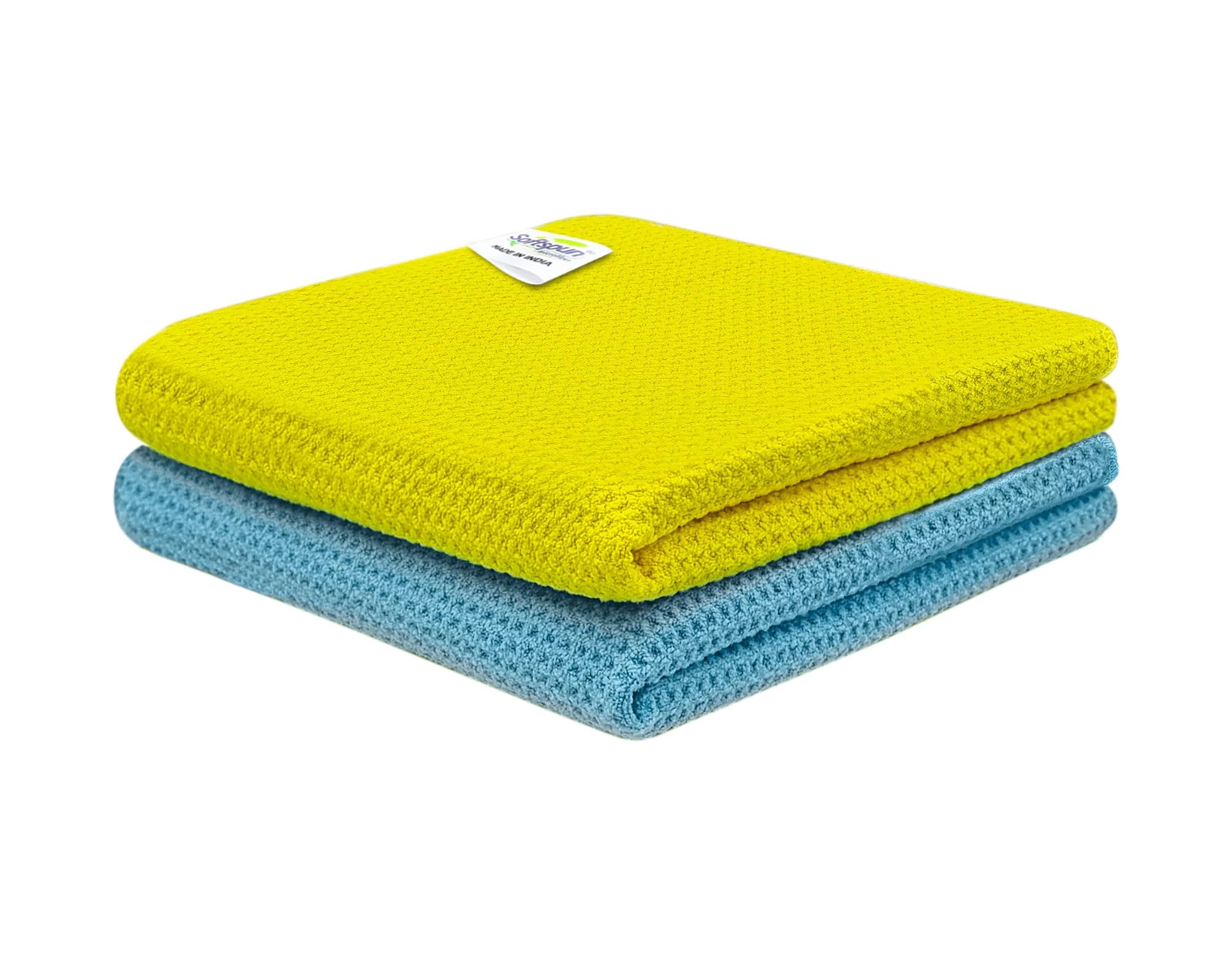Microfiber Drying Cloth, 40x40 Cms 2Pcs Waffle Weave Towel Set 400 GSM Multicolour Super Absorbent Lint & StreakFree Cloth Cleans and Polishes for Car Window Glass Office & Home.