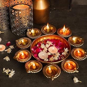 Diya Shape Decorative Urli Bowl for Home Metal Handcrafted for Floating Flowers and Tea Light Candles Home,Office and Table Decor| (Gold Polish urli Bowl 12 inch)