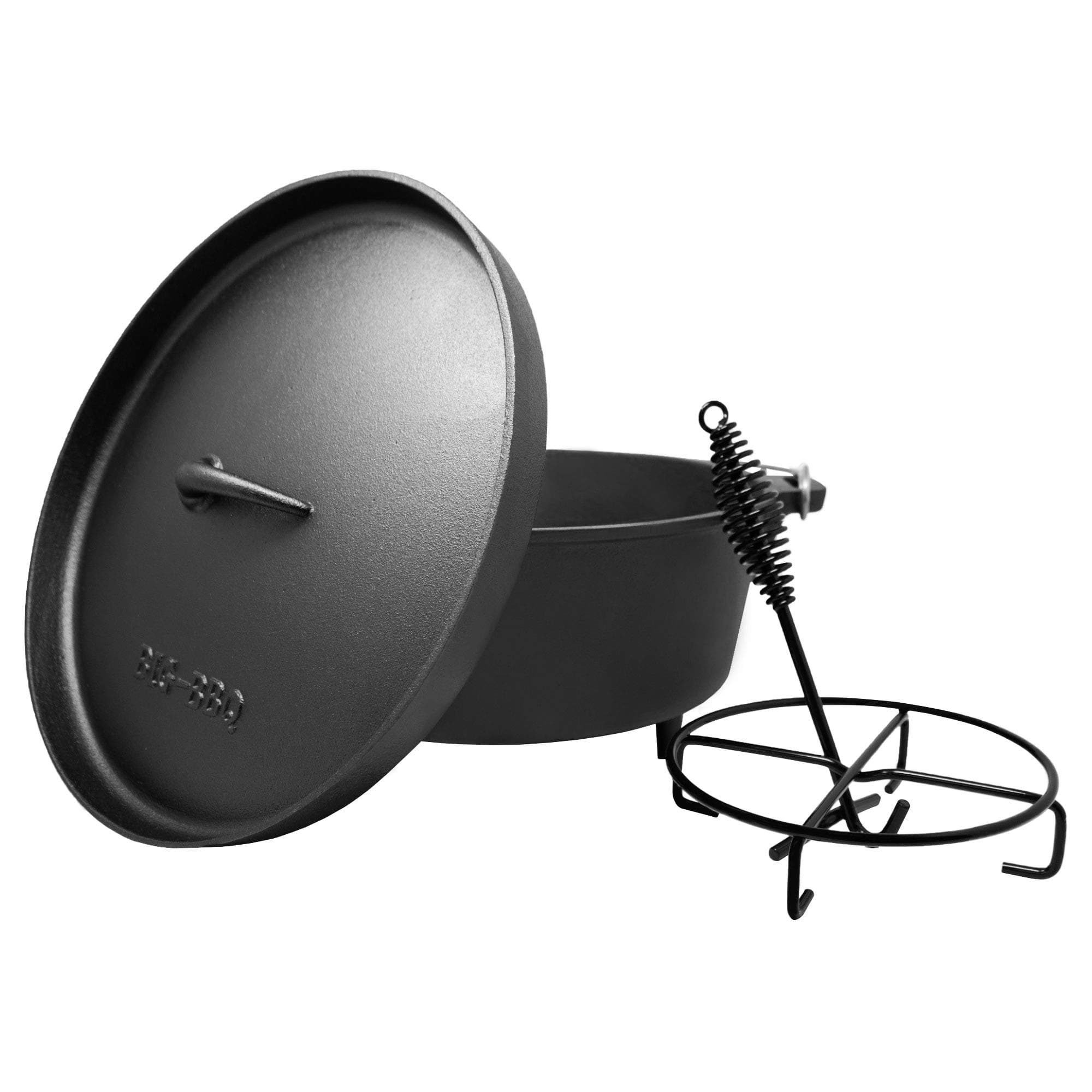 ToCis Big BBQ Dutch Oven Made from Cast Iron, Ready Baked Cooking Pot Made of Cast Iron – With Lid Lifter, Lid or Pot Stand – With and without Feet