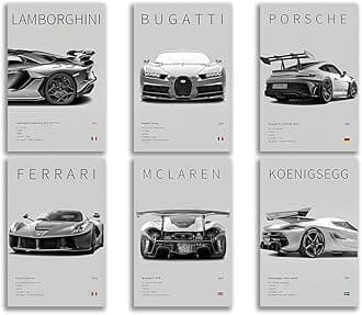CSLGQGV Car Poster Vintage Racing Car Wall Art Supercar Canvas Prints Painting For Men Room Pictures Guys Dorm Room Aesthetics Decor Bedroom Office (Unframed,8×10inch,6pcs)