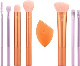 Level Up Brush And Sponge Kit, Makeup Brushes For Eyeshadow, Foundation, Blush, & Bronzer, Blending Sponge, Professional Quality Tools, Synthetic Bristles, 8 Piece Set