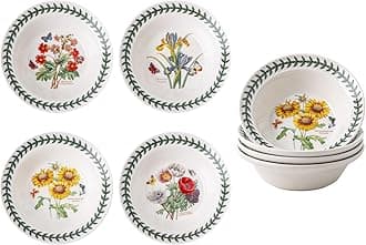 Garden 6.5" Cereal Bowls - Set of 4| Assorted Floral Motifs| Fine Earthenware| Chip Resistant Glaze| Dishwasher, Microwave, Freezer, Oven Safe| Ideal for Yogurt, Desserts, Soup,Ice Cream Bowls,Serving