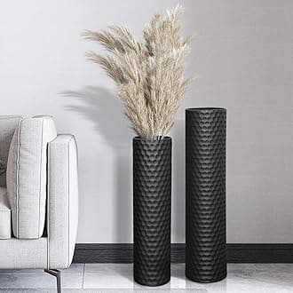 Tall Black Floor Vase: 27.7 Inch Extra Large Decorative Vases for Living Room Modern Tall Vases for Floor with Hammered Honeycomb Big Metal Standing Vase for Corner Office Home Set of 2