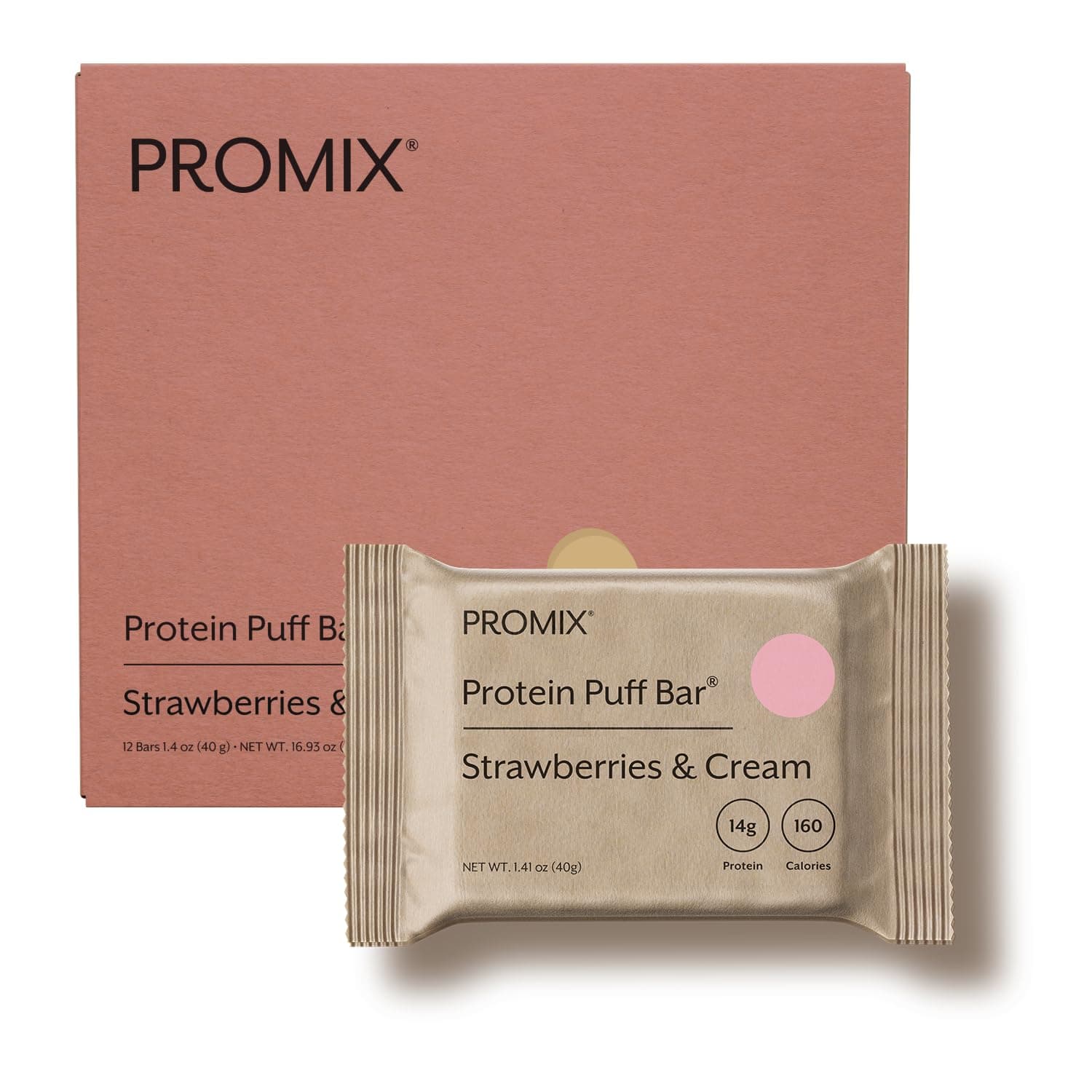 ProMix Nutrition Whey Protein Isolate Puff Bar, Low Carb Healthy Snack with Egg Whites - Grass Fed,Gluten Free, Low Sugar, Soy Free (Strawberries & Cream) - 12 Bars