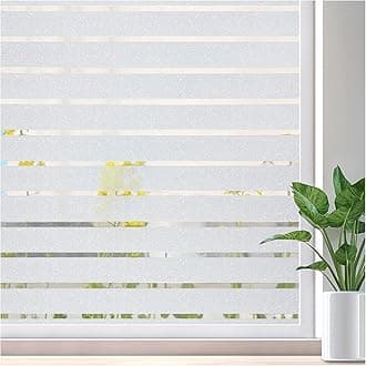 Lifetree Window Film Privacy for Glass Windows 90 x 1000cm, Frosted Stripe Patterns Static Cling No Glue UV Protection Window Sticker Cover for Home Office