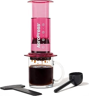 AeroPress Clear Coffee Press – 3 In 1 Brew Method Combines French Press, Pourover, Espresso, Full Bodied Coffee Without Grit or Bitterness, Small Portable Coffee Maker for Camping & Travel, Pink