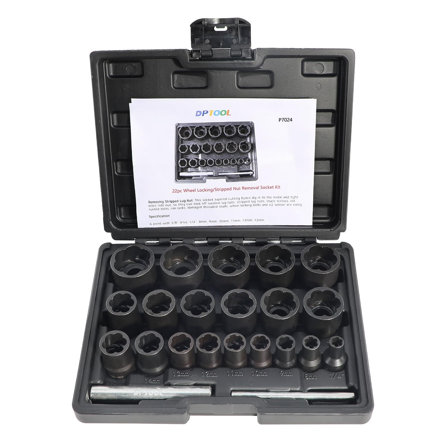 22 Piece Bolt Nut Extractor Set, 1/2" and 3/8" Drive Impact Lug Nut Remover