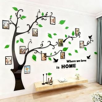 3D Tree Wall Stickers - DIY Photo Frame Tree Wall Decal Family Photo Frame Sticker Murals Wall Decor Living Room Bedroom TV Background Home Decorations (XXL:131 * 95in,Green Right)
