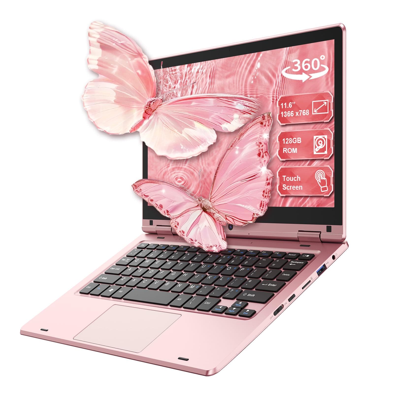 11.6 inch Laptop Celeron N4020, 360° Foldable Laptop Touchscreen 6GB RAM 128GB SSD, Small Computer Support TF Card, 2.4G/5G Dual-Band WiFi, Bluetooth, USB 3.0*2 for Working, Education, Travel