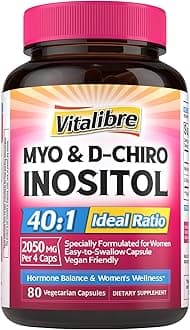 Inositol Supplement, Myo-Inositol & D-Chiro Inositol Supplements for Women, 40:1 Ideal Ratio, Hormone Balance and Women’s Wellness, 80 Vegan Capsules