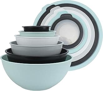 - Mixing Bowls with TPR Lids - 12 Piece Plastic Nesting Bowls Set includes 6 Prep Bowls and 6 Lids, Microwave Safe Mixing Bowl Set (Mint)
