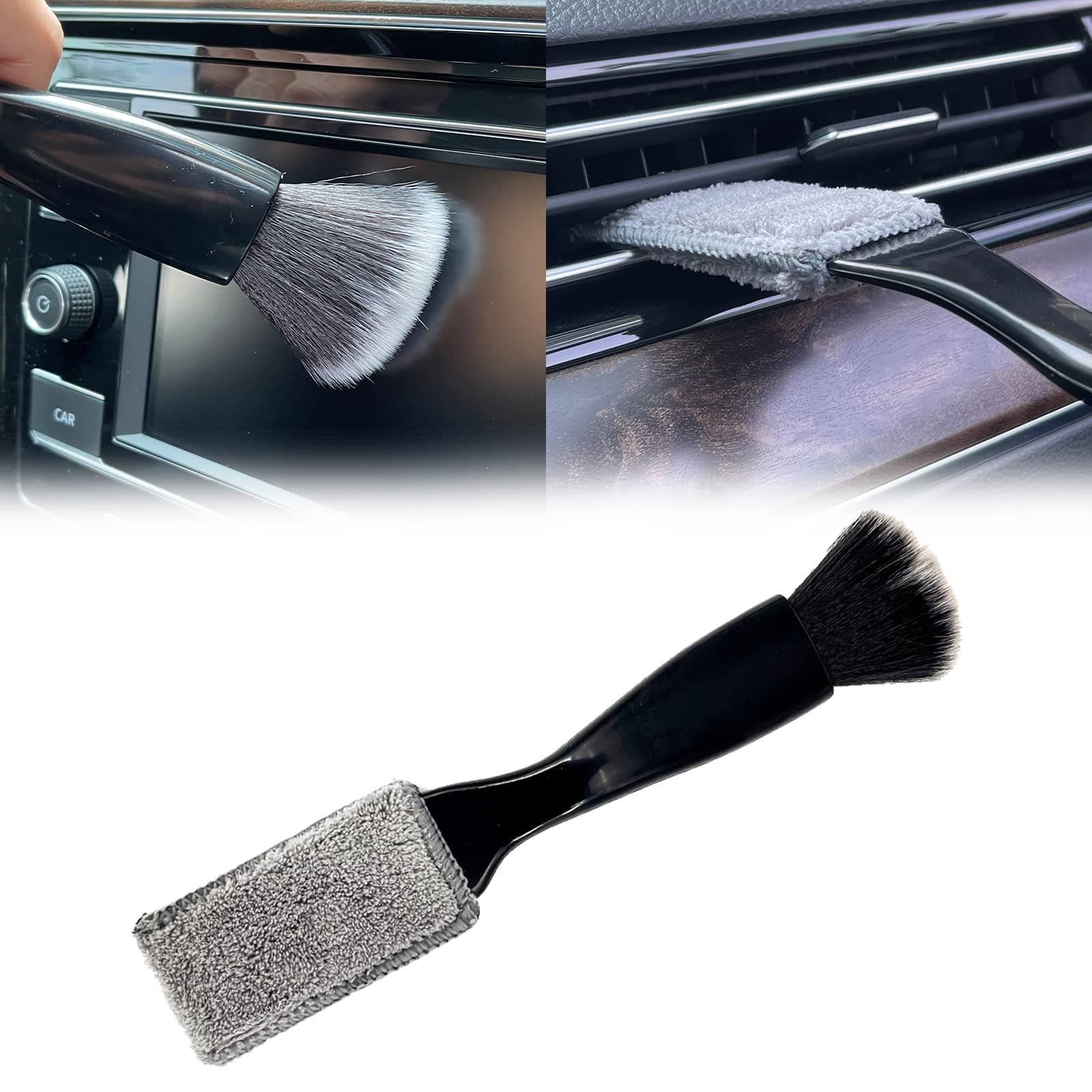 msyuusr1 Pack Double Head Brush for Car Clean, 2 in 1 Portable Car Interior Dust Brush, Soft Multi-Functional Auto Detailing Brush for Car Air Vents Crevice, Office, Home, Keyboard (Black)