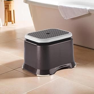 Kuber Industries Plastic Anti-Slip Bathroom Stool for Bathing|Comfortable Indoor & Outdoor Machiya for Sitting|Durable Adults Bath Stool & Patla Chair for Home|Check Ultra 10- Brown