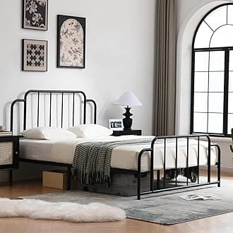 PINJU Metal Platform Bed Frame with Headboard and Footboard, Classic Style, Sturdy Metal Slats, No Box Spring Needed, Easy Installation (Black, Full)