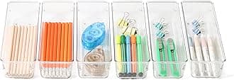 IHOMECOOKER 6 Pack Clear Plastic Drawer Organizer Tray Cutlery&Utensil Makeups Organizer 9''X 3''