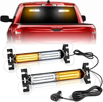 - HLauto 1002L Emergency Strobe Traffic Advisor Light Bar: 40 LED Dash Safety Warning Flashing Light, Front/Rear Windshield Visor for Construction Vehicle, Tow/Plow Truck (2x10.7inch, Amber White)