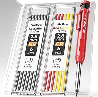 Nicpro 1 Pack Carpenter Pencil with Sharpener, 2.8 mm Mechanical Pencils with 13 Refills, Deep Hole Marker for Construction, Heavy Duty Woodworking Pencil, Carpenter Tools for Architect Marking