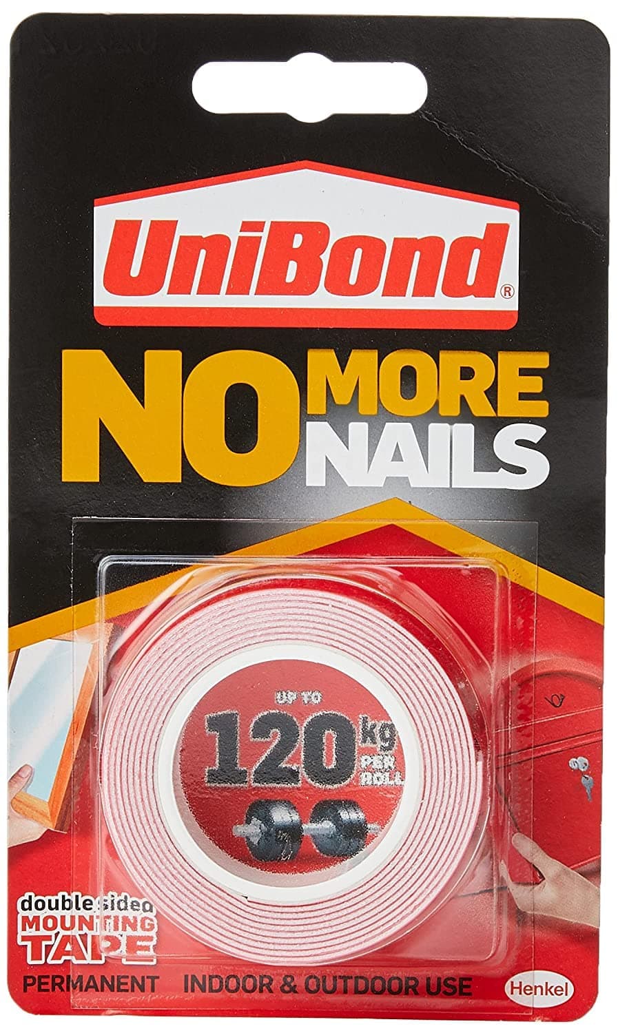 - Unibond No More Nails On A Roll, Double-Sided Tape for Reliable Instant Bonding, Multipurpose Adhesive Tape, Adhesive Strips for Indoor/Outdoor Use, 19mm x 1.5m Roll