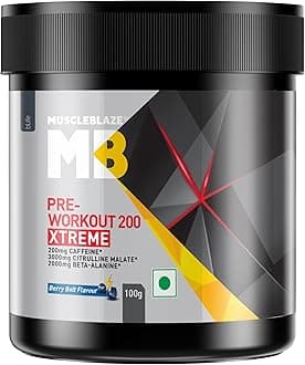 Pre Workout 200 Xtreme Powder, Berry Bolt (15 Servings, 100g) | 200mg Caffeine, 3000mg Citrulline