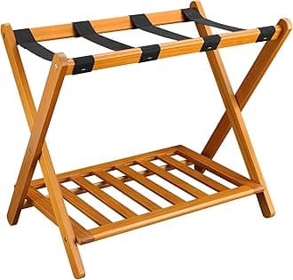Casual Home Foldable Solid Wood Fully-Assembled Luggage Rack, 26.75"Wide with Shelf, Honey Oak