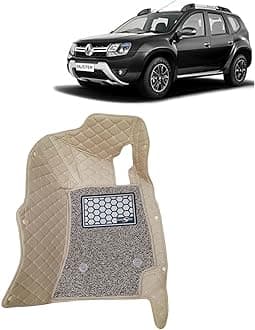 KINGSWAY Accessories Premium 7D Car Floor Mats Only Compatible with Renault Duster Year 2014 to 2022 All Model, Set of 3 Pcs, 100% Waterproof & Washable Luxury 7D Car Foot Mats, Beige