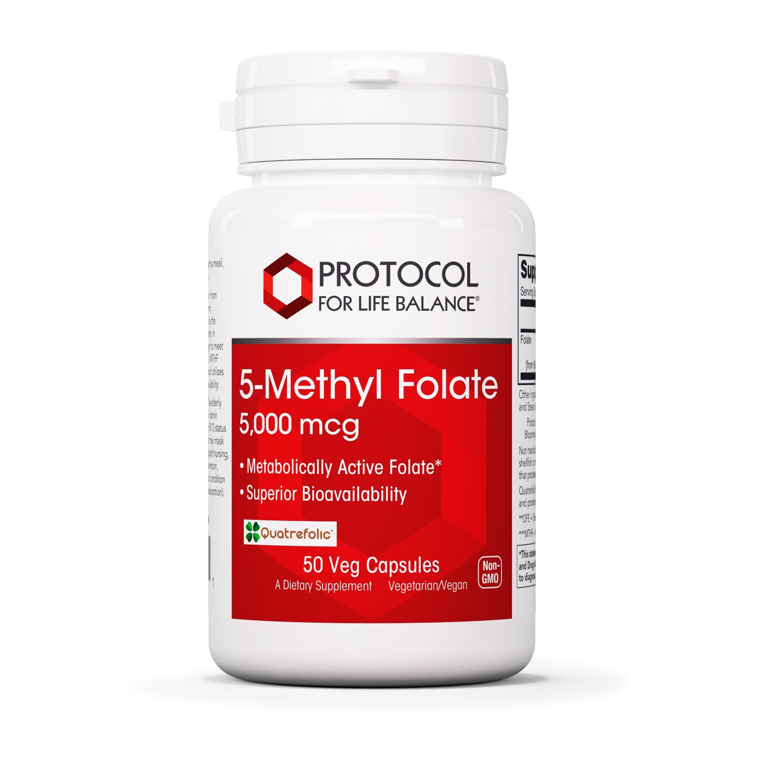 PROTOCOL FOR LIFE BALANCE 5-Methylfolate 5,000mcg - Superior Methyl Folate Bioavailability - for Brain Support - Folate Supplement for Women & Men - Kosher & Vegan - 50 Veg Caps