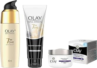 Total Effects Serum &Olay Night Cream Natural Aura Nourishing Repair Cream,50g&Olay Face Wash Total Effects 7 in 1 Exfoliating Cleanser