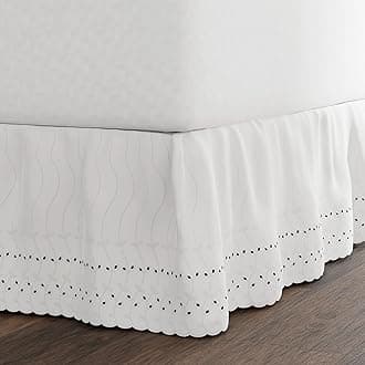 FRESH IDEAS Ideas Ruffled Eyelet Bed Skirt Dust Ruffle With Gathered Styling And Embroidered Details, 14" Drop Length, Queen, White