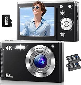 4K Digital Camera, Autofocus Vlogging Cameras for Photography with 32GB Card, 50MP Portable Compact Point and Shoot Digital Camera for Beginner Teens Adult with 16X Zoom Anti-Shake, 2 Batteries