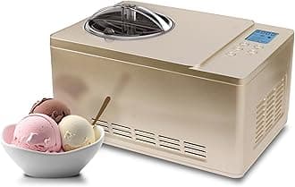 Ice Cream Maker Machine & Yogurt Automatic 2 Qt. with Built-in Compressor, LCD Digital Display & Timer, No Pre-Freezing, ICM-220CGY, Champagne Gold