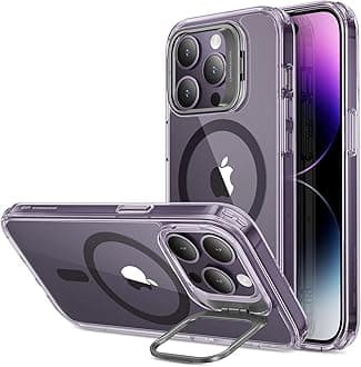 for iPhone 14 Pro Case, Compatible with MagSafe, Built-in Camera Ring Stand, Military-Grade Protection, Magnetic Phone Case for iPhone 14 Pro, Classic Kickstand Case (HaloLock), Clear Purple