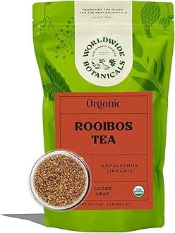 Worldwide Botanicals Organic Red Rooibos Tea – 1lb - 100% South African Aspalathus linearis – Loose Leaf, Cut and Sifted - Resealable Bag for Freshness, 1 Pound Bag