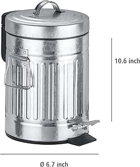 WENKO Step Trash Can with Lid and Pedal, Retro Metal Garbage Bin, for Bathroom, Kitchen, Office, Soft Close, 0.79 Gallon, 6.7 x 10.6 x 6.7 in, Gray