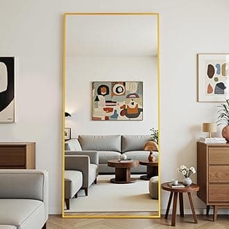 Antok Mirror Full Length, 58"x18" Big Floor Mirror, Oversized Full Body Mirrors with Stand for Bedroom, Living Room Cloakroom, Gold, Rect Corner Style