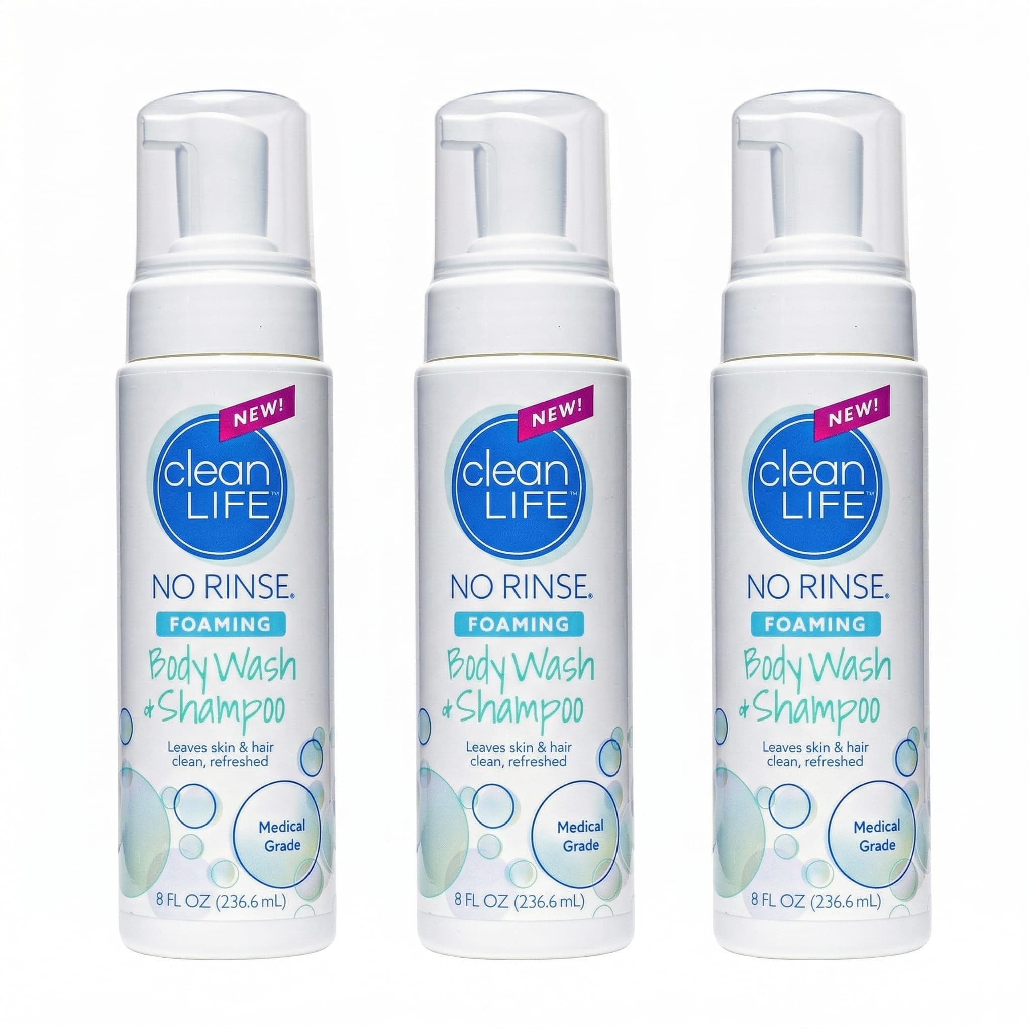 No-Rinse Foaming Body Wash - Waterless Foam Cleanser for Elderly, Adults, Kids, Infants & Caregiver - Rinse-Free for Sensitive Skin - Travel Size- Refreshed & Moisturized Skin - 8 fl oz (Pack of 3)