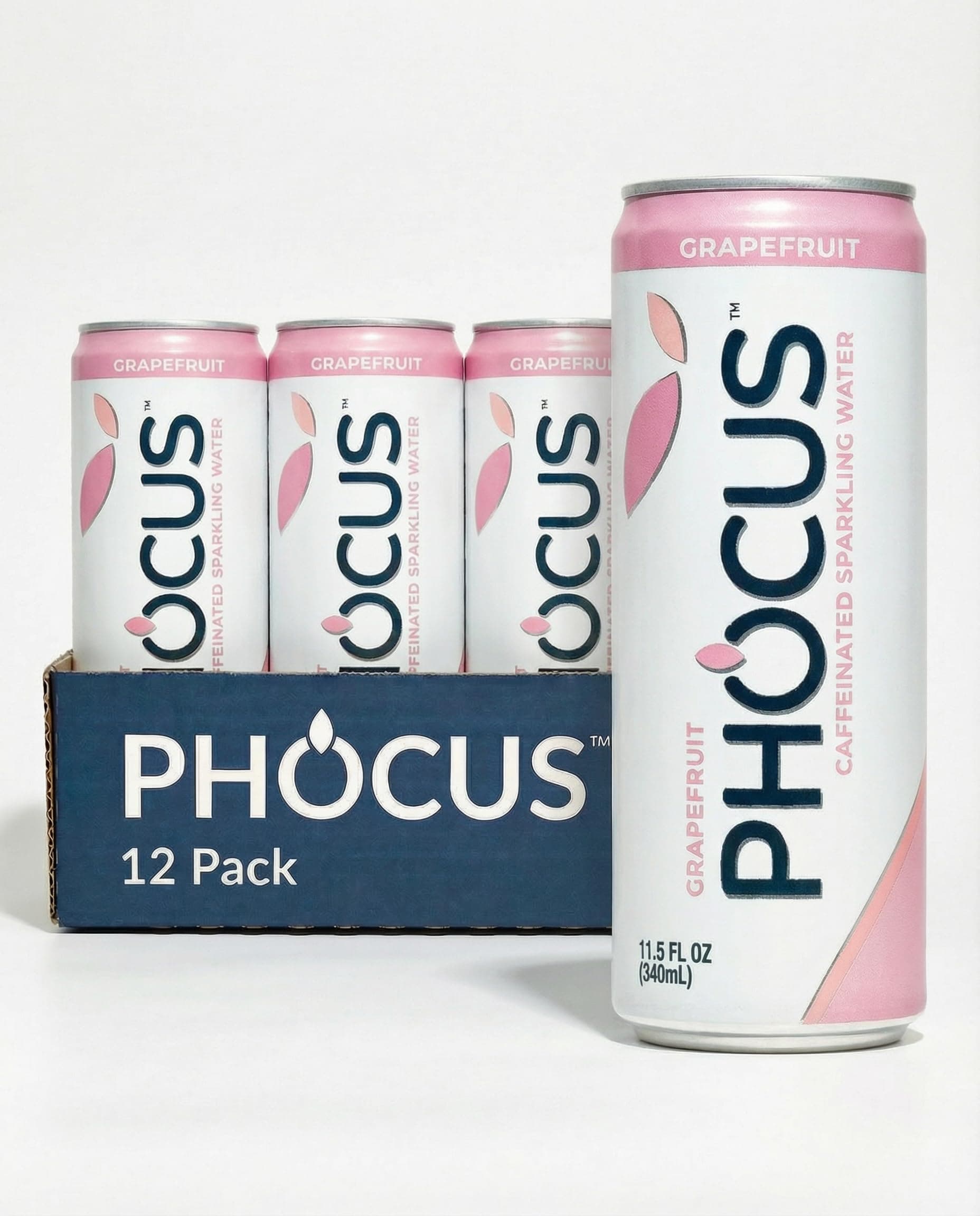 PHOCUS Caffeinated Sparkling Water, Grapefruit, 75mg Natural Caffeine Plus L-Theanine, Zero Sugar, Zero Calories, No Artificial Sweeteners, 11.5 fl oz Cans (Pack of 12)