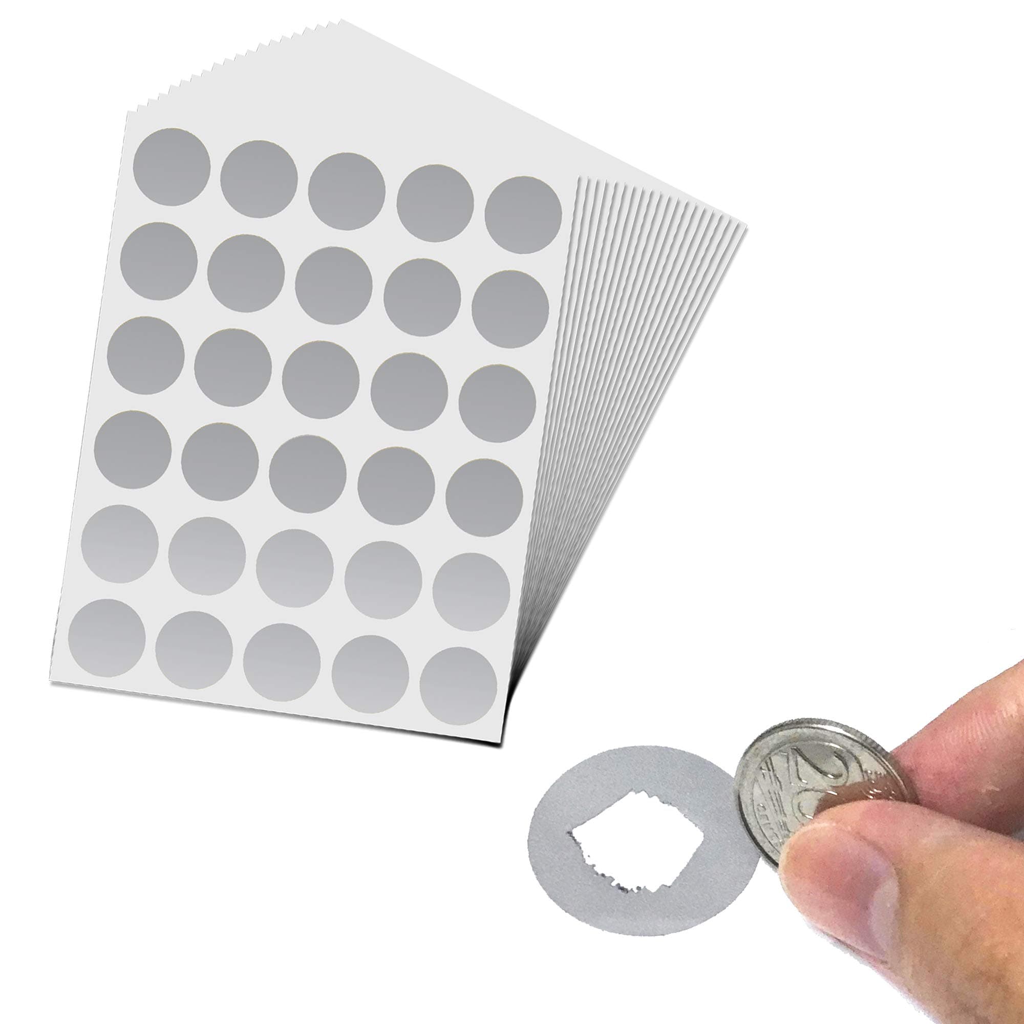 2.5 cm Scratch Off Stickers, Silver Circle, Pack of 900
