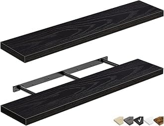 QEEIG Floating Shelves for Wall 47.2" Extra Long - Wall Mounted Shelf Bathroom Kitchen Living Room Bedroom Farmhouse Home Decor Display Bookshelf Large 47.2 x 9.3 inch Set of 2, Black (008-120B)