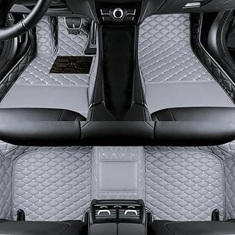 Custom Luxury Car Floor Mats Suitable for All Sedans, Sports Cars,SUV, Business Vehicles, Trucks, Waterproof and Anti Slip Fully Covered Leather Floor Mats (Gray)