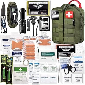 250 Pieces Survival First Aid Kit IFAK EMT Molle Pouch Survival Kit Outdoor Gear Emergency Kits Trauma Bag for Camping Boat Hunting Hiking Home Car Earthquake and Adventures