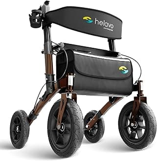 Helavo All Terrain Walker with Puncture-Proof, Flat-Free Solid Rubber Tires - Foldable Outdoor Walker for Seniors with Seat - Best Comfort on All Surfaces