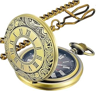Vintage Pocket Watch Roman Numerals Scale Quartz Pocket Watches with Chain Christmas Graduation Birthday Gifts Fathers Day