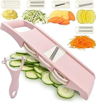 Mandoline Slicer - 5 in 1 Veggie Slicer & Cutter, Potato & Cucumber Slicer, Waffle Fry Cutter, Hot Swap Mandolin with Peeler & Carrot Shredder
